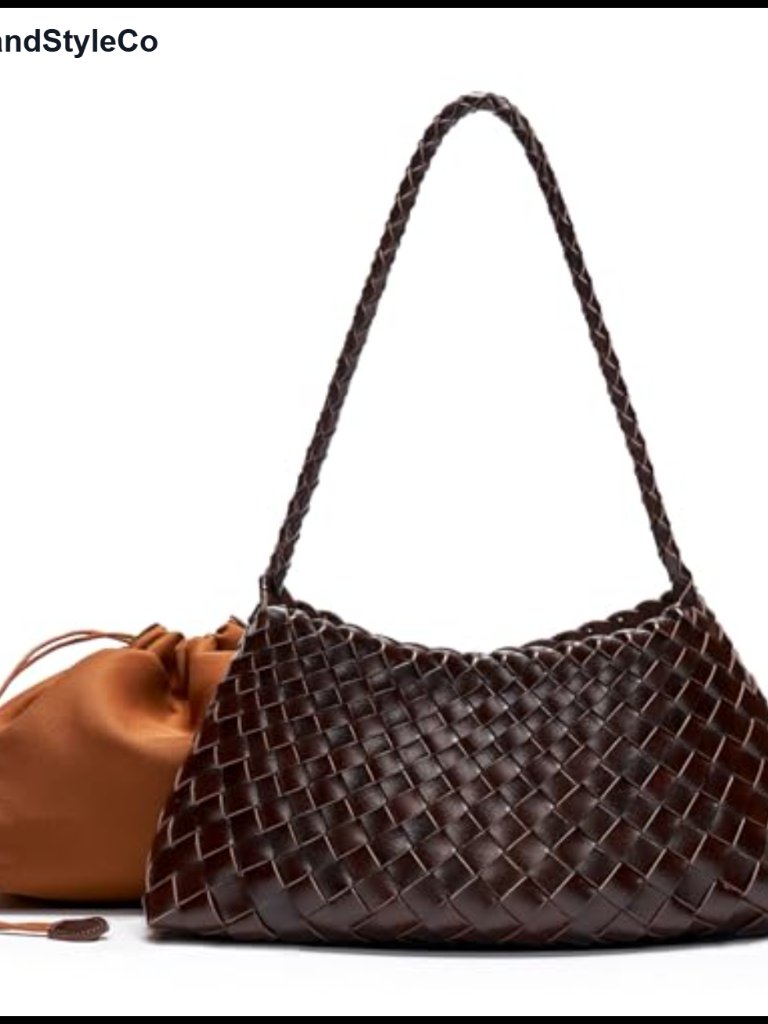 Vegan Leather Woven Hobo Shoulder Bag With Drawstring Pouch, Braided Strap
